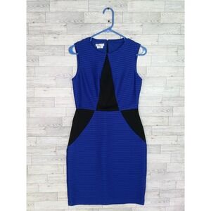 Women's London Times Sleeveless Sheath Dress Color Block Cobalt Blue Black Sz 4